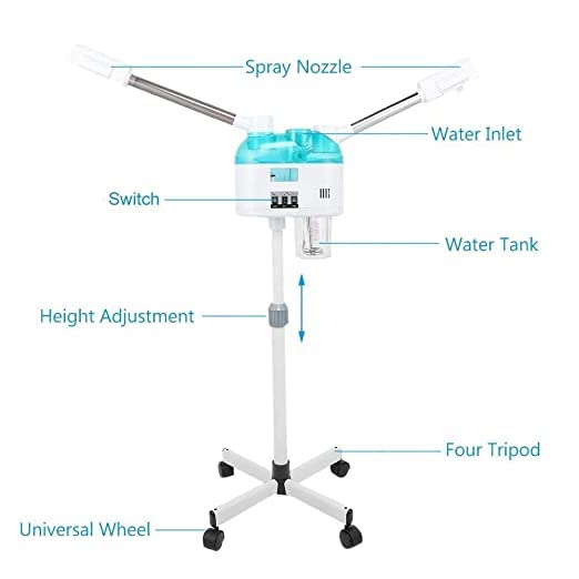 Welocity Professioanl 2 in 1 Hot & Cold Facial Steamer Machine,800W, Hot Mist Cold Mist,Double Tube,Ozone Vaporizer Facial Steamer For Home Beauty Salon Spa